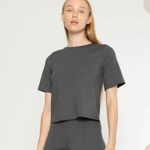 Ripley Rader Slate Ponte Knit Short Sleeve Crop Top Size 2/Small NWT